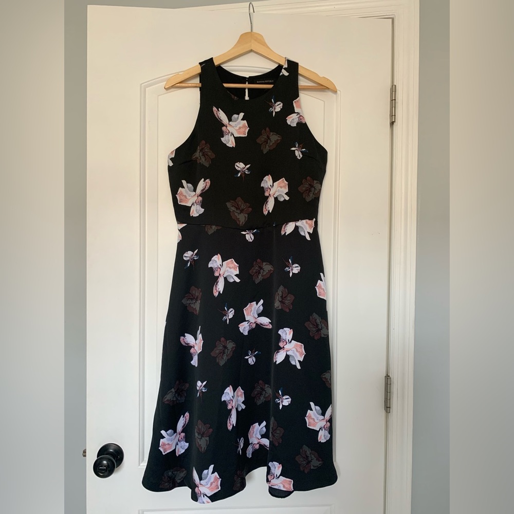 Black Banana Republic Sleeveless Dress with Pink & White Flower Detail